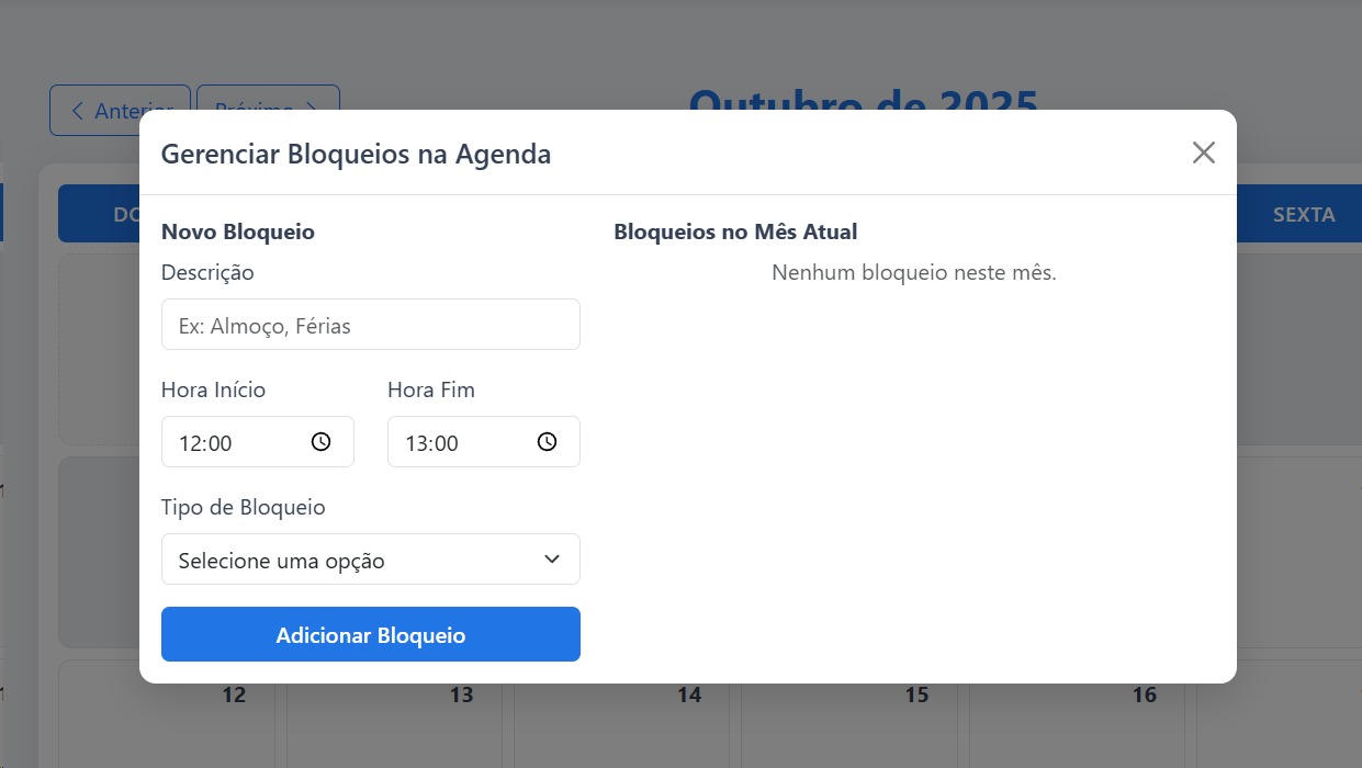 Tela de Bloqueio de Agenda